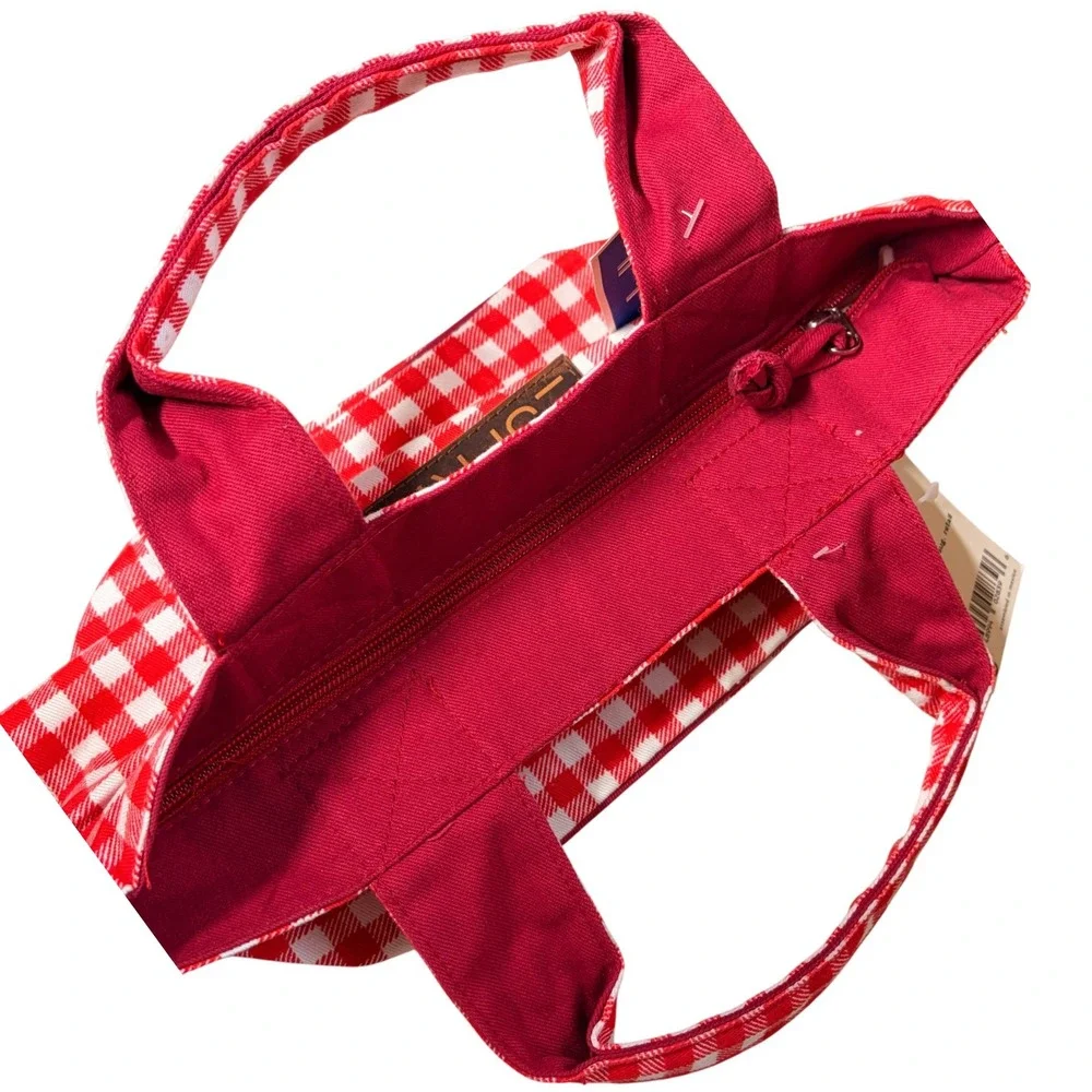 Deadstock Vintage ESPRIT Red Gingham Canvas Zip Tote Bag NWT 90s Y2K Preppy